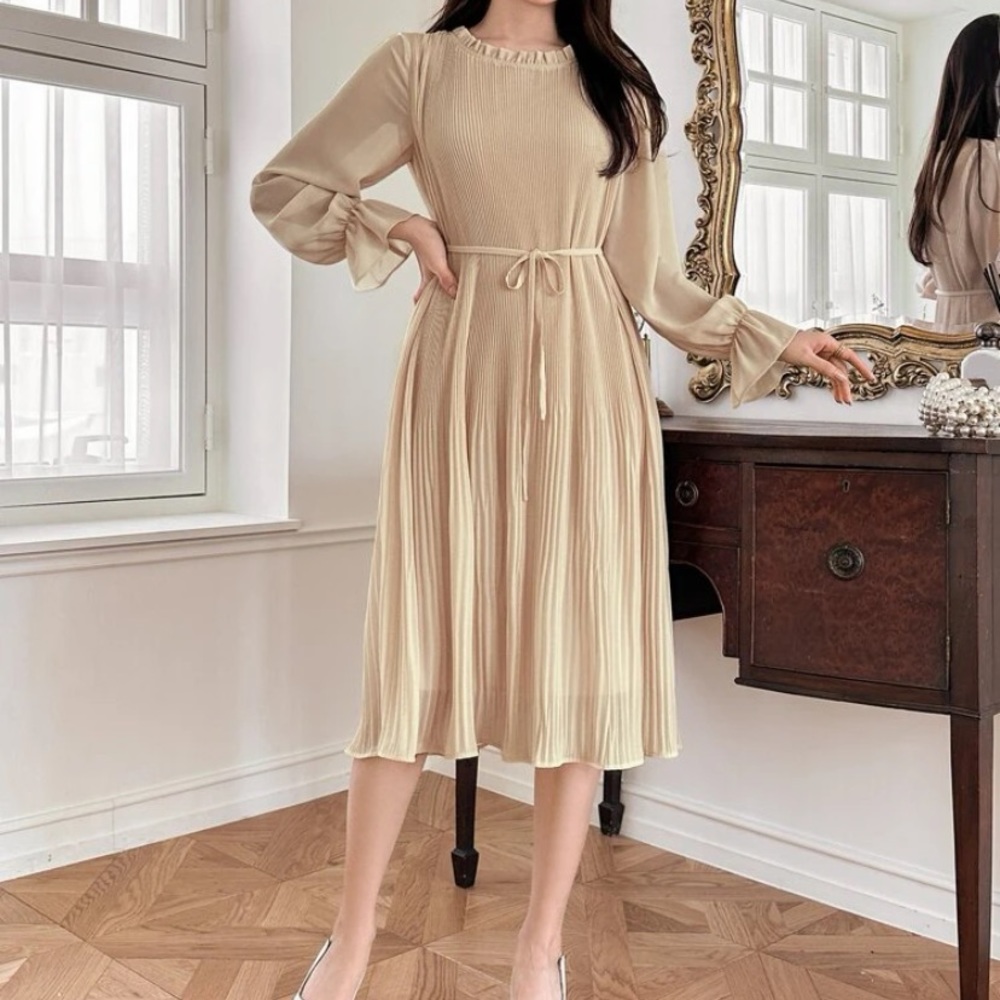 Pleated Belted Dress